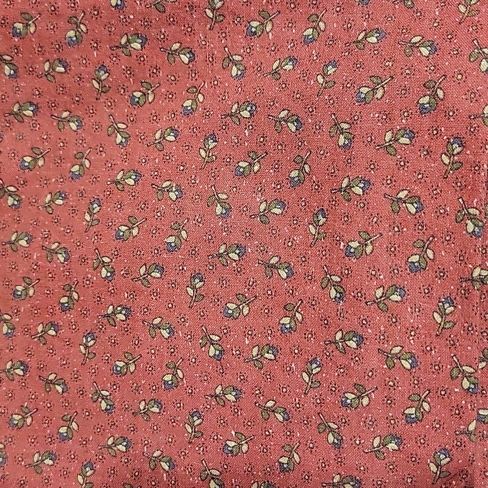 Red Calico with Blue Flower Floral Cotton Quilt Fabric 2 Pcs 1 yd plus 0.6 yd